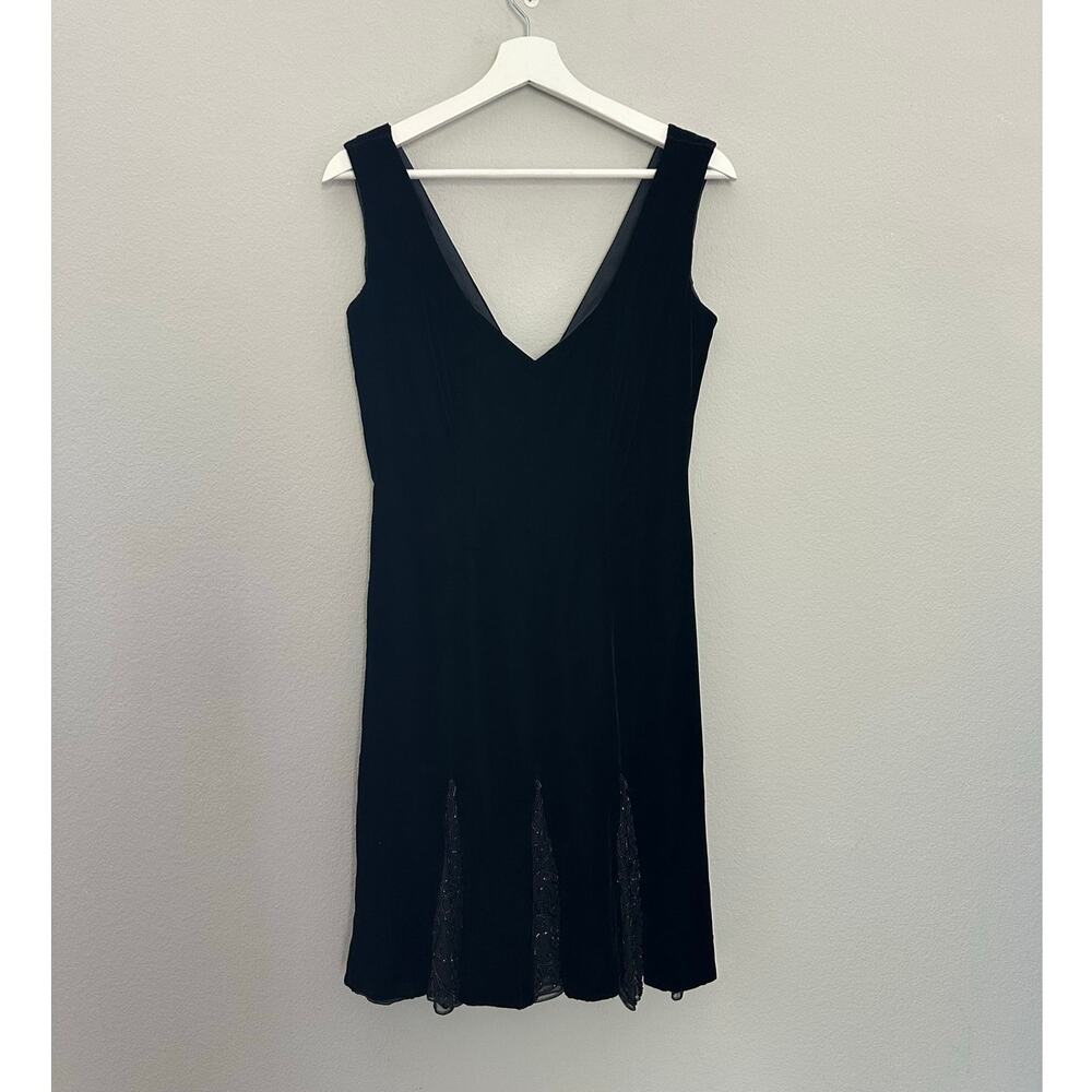 Vintage Oleg Cassini Black Beaded Velvet Mini Dress size 4